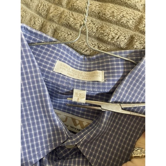 Men’s Urban Works Size Large Blue Plaid Long Sleeve Button Front Shirt W/pocket - Picture 8 of 9